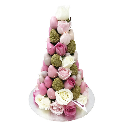 30cm Ombre Pink Pearl Strawberry Tower (Medium)